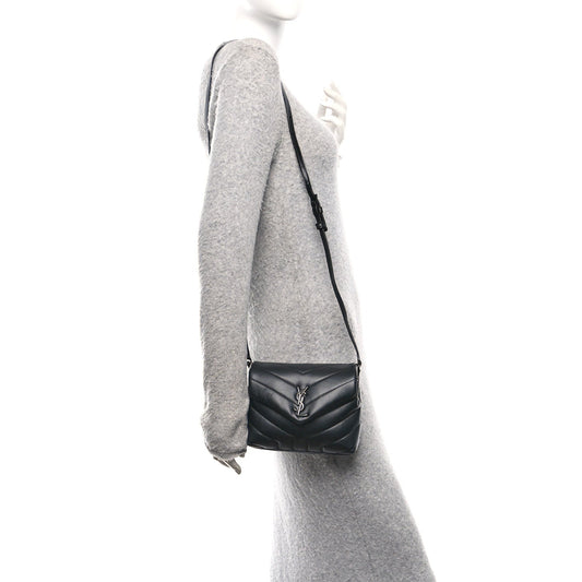 Calfskin Y Quilted Monogram Monochrome Toy Loulou Crossbody Bag Black
