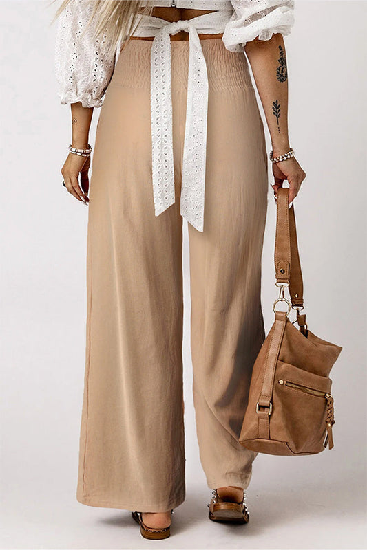 Pantalones de pierna ancha y cintura alta con fruncido y cintura ancha