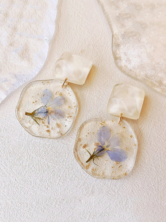 Pendientes de flores prensadas - Epoxy Vintage Azul Romántico