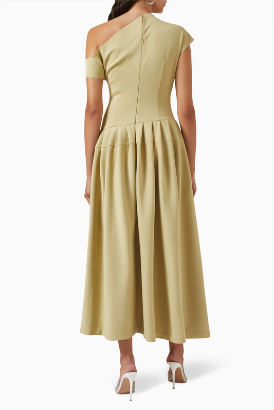 Vestido midi de manga corta liso
