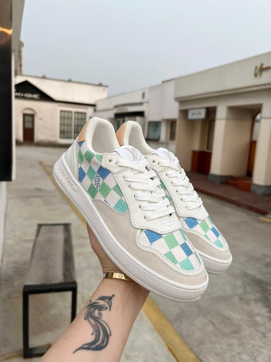 LV Groovy Sneaker White Blue Green Damier Canvas Suede 597683