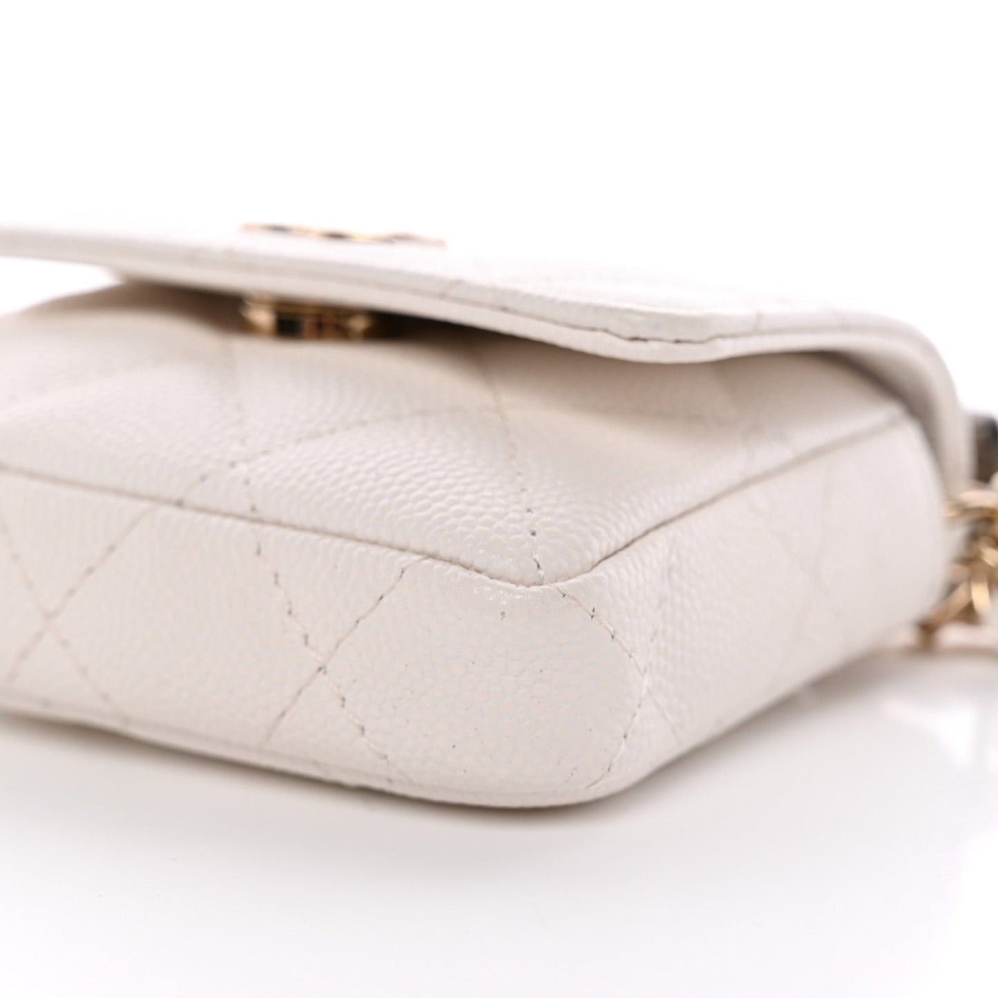 Caviar Quilted Belt Bag With Charms On Chain White