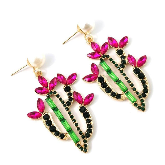 Pendientes colgantes de cactus y diamantes