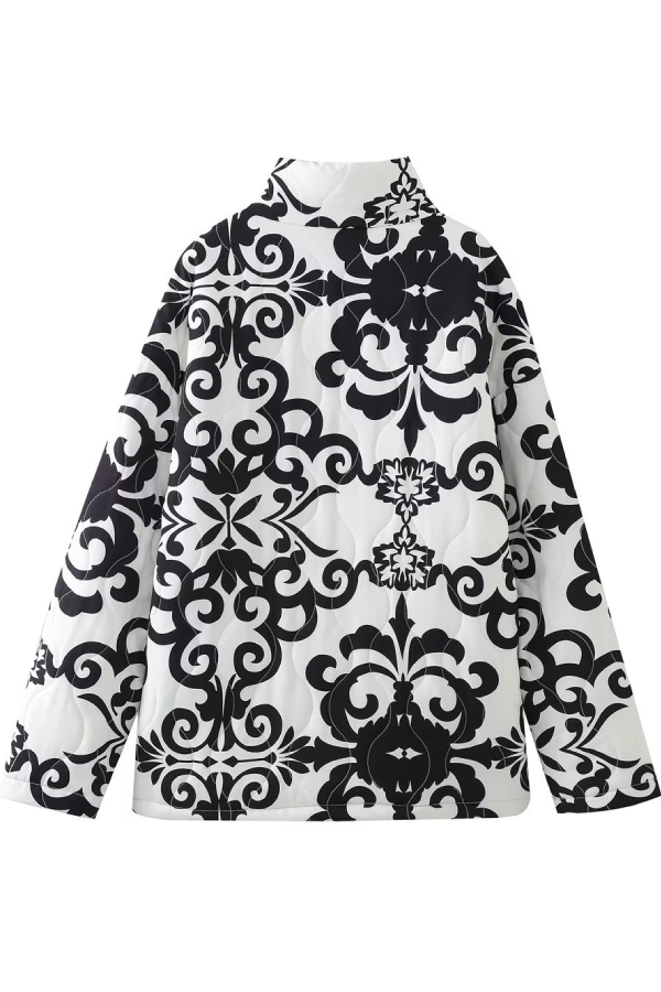 Chaqueta informal de algodón con cuello alto holgado y estampado