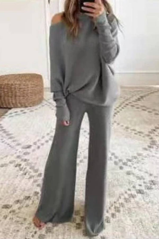 Conjunto informal de punto de un solo hombro para mujer en color liso
