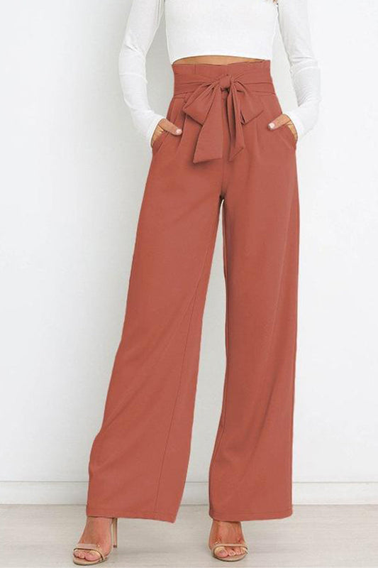Pantalones casuales de pierna ancha que combinan con todo y con lazo.