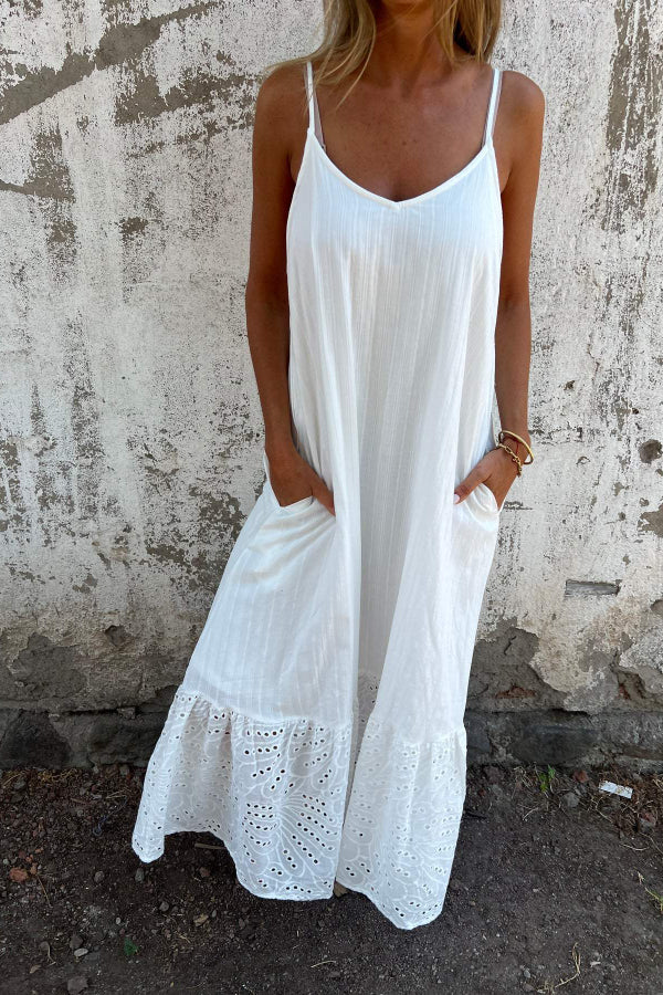 Vestido largo con tirantes de algodón y lino