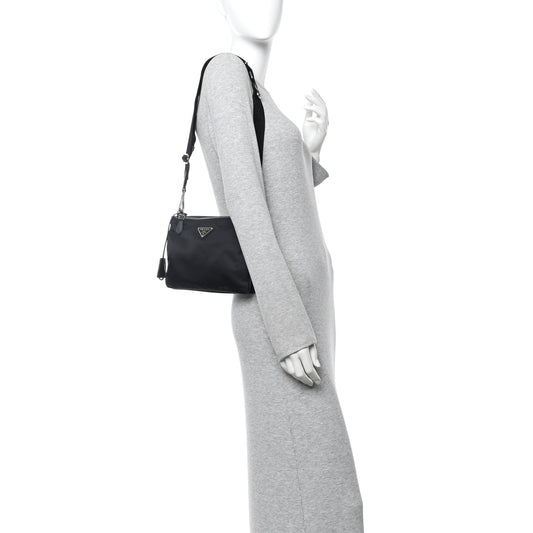 Re-Nylon Saffiano Re-Edition 2000 Double Zip Crossbody Bag Black