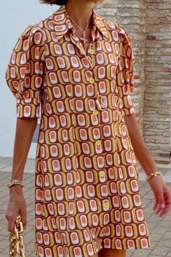 Vestido camisero informal de media manga con estampado a cuadros a la moda
