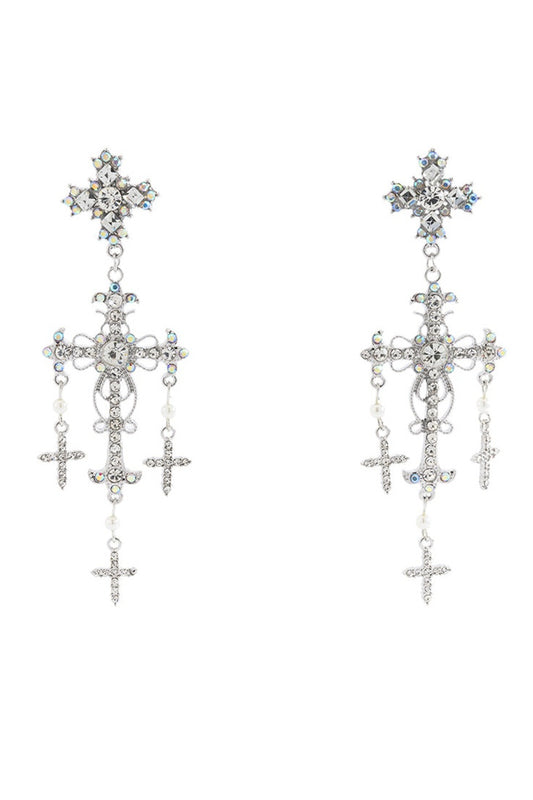Pendientes colgantes de cruz con diamantes de imitación barrocos