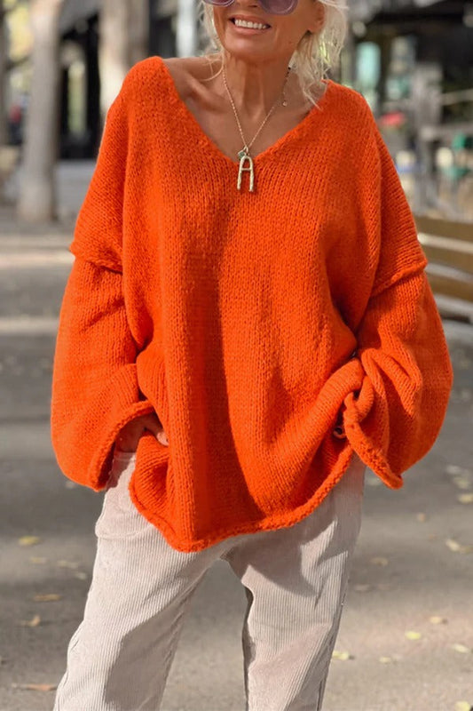 Suéter de punto de manga larga con cuello en V y patchwork de moda