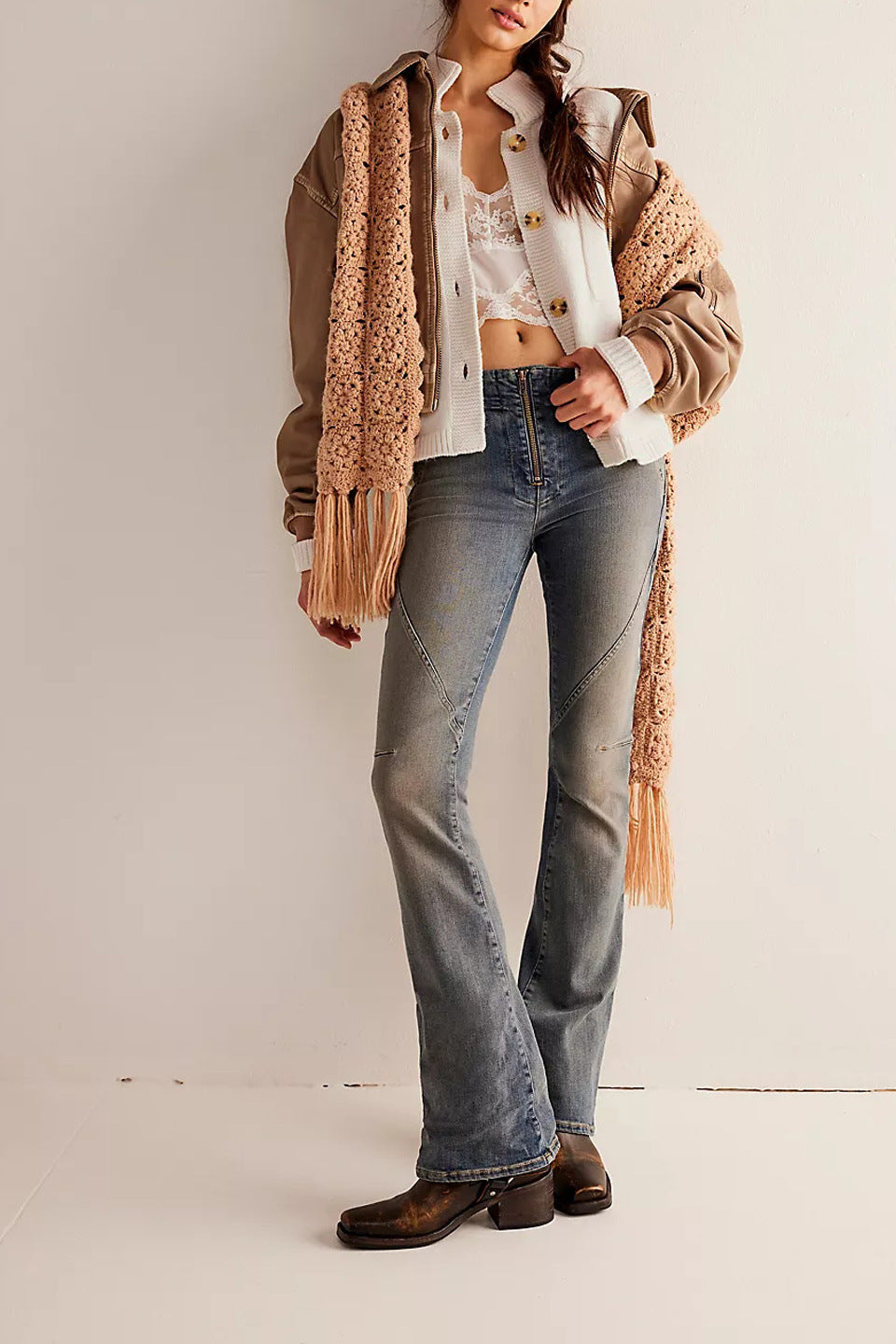 Chaqueta de punto con cuello alto y cárdigan de color liso