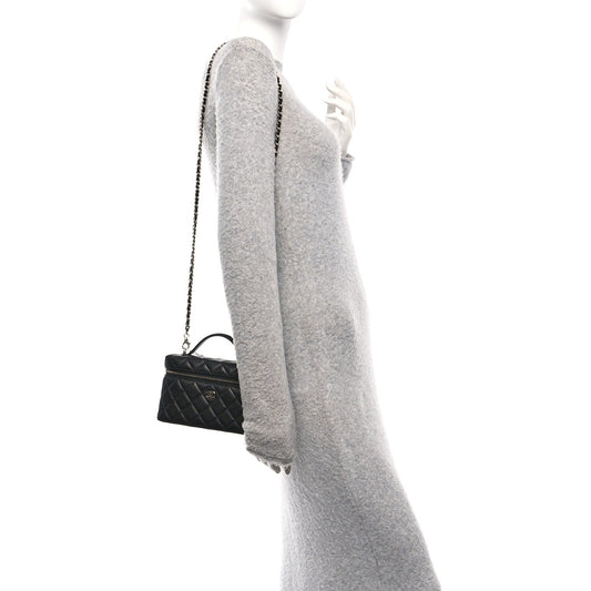 Caviar Quilted Top Handle Slim Vanity With Chain Black