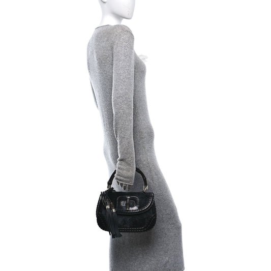 Pony Hair New Bamboo Medium Top Handle Bag Black