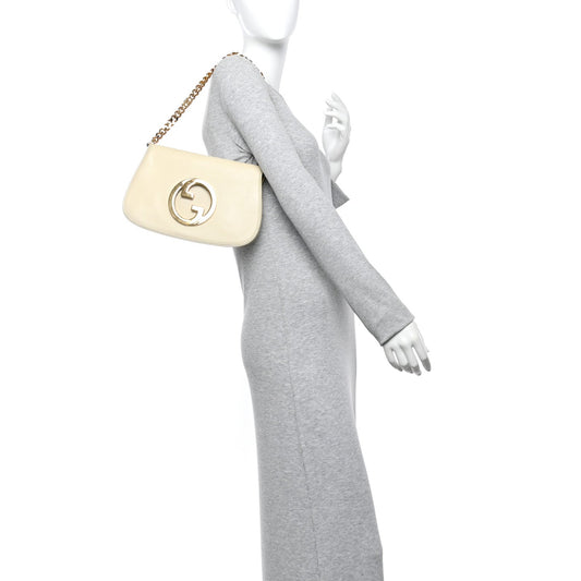 Roxy Calfskin Blondie Chain Shoulder Flap Bag Mystic White