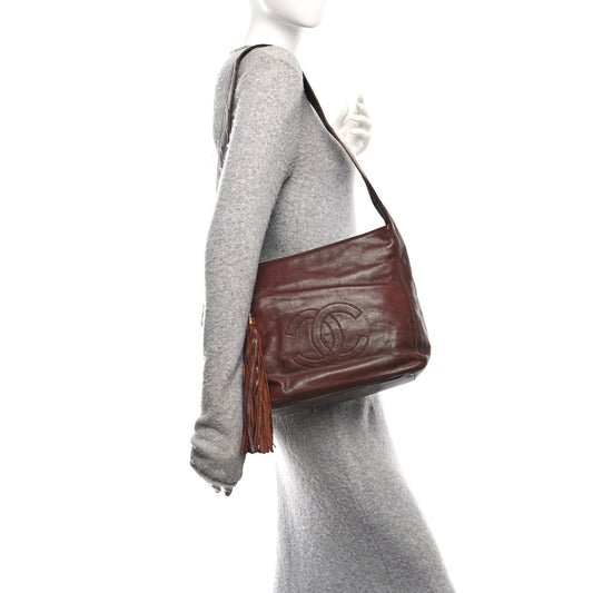 Lambskin CC Tassel Shoulder Bag Brown