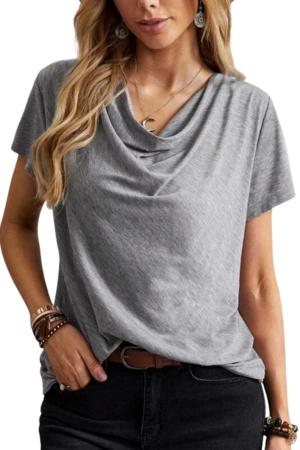 Camiseta informal de manga corta con estampado liso gris