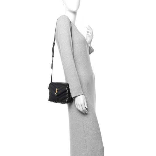 Calfskin Y Quilted Monogram Toy Loulou Crossbody Bag Black