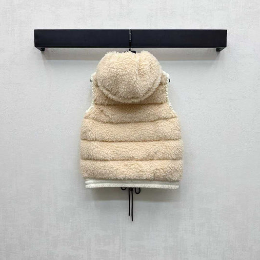 Moncle 25 Teddy Plush Down Vest in Beige