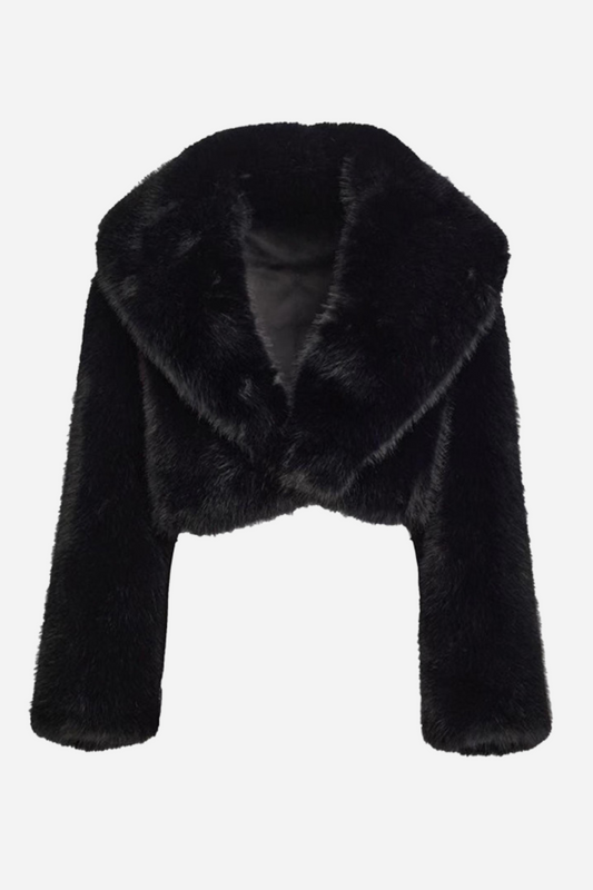 Chaqueta de piel sintética con cuello chal y corte recortado de Maud