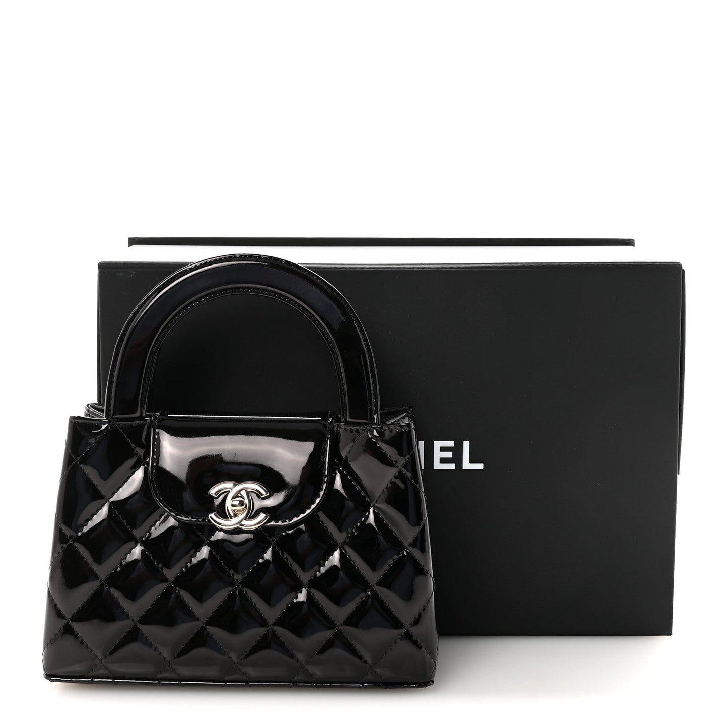 Patent Calfskin Quilted Nano Kelly Shopper Black