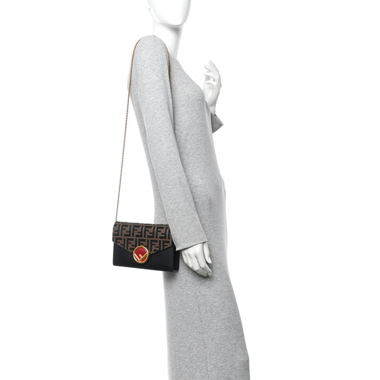Vitello Cruise F is Fendi Bi-Color FF 1974 Embossed Medium Envelope Wallet On Chain Black Maya