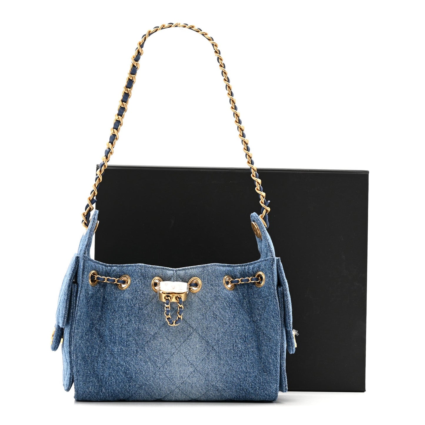 Washed Denim Quilted Mini Chanel 25 Handbag Blue