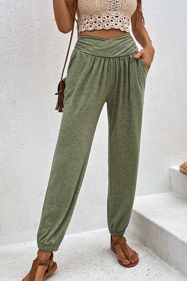 Pantalones casuales de cintura alta con bolsillos sueltos y temperamento