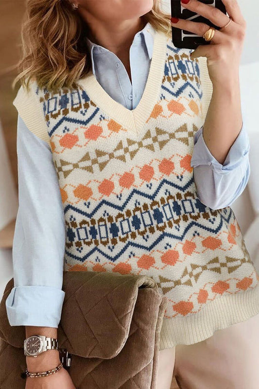 Chaleco de punto con cuello en V y camiseta sin mangas de talla grande