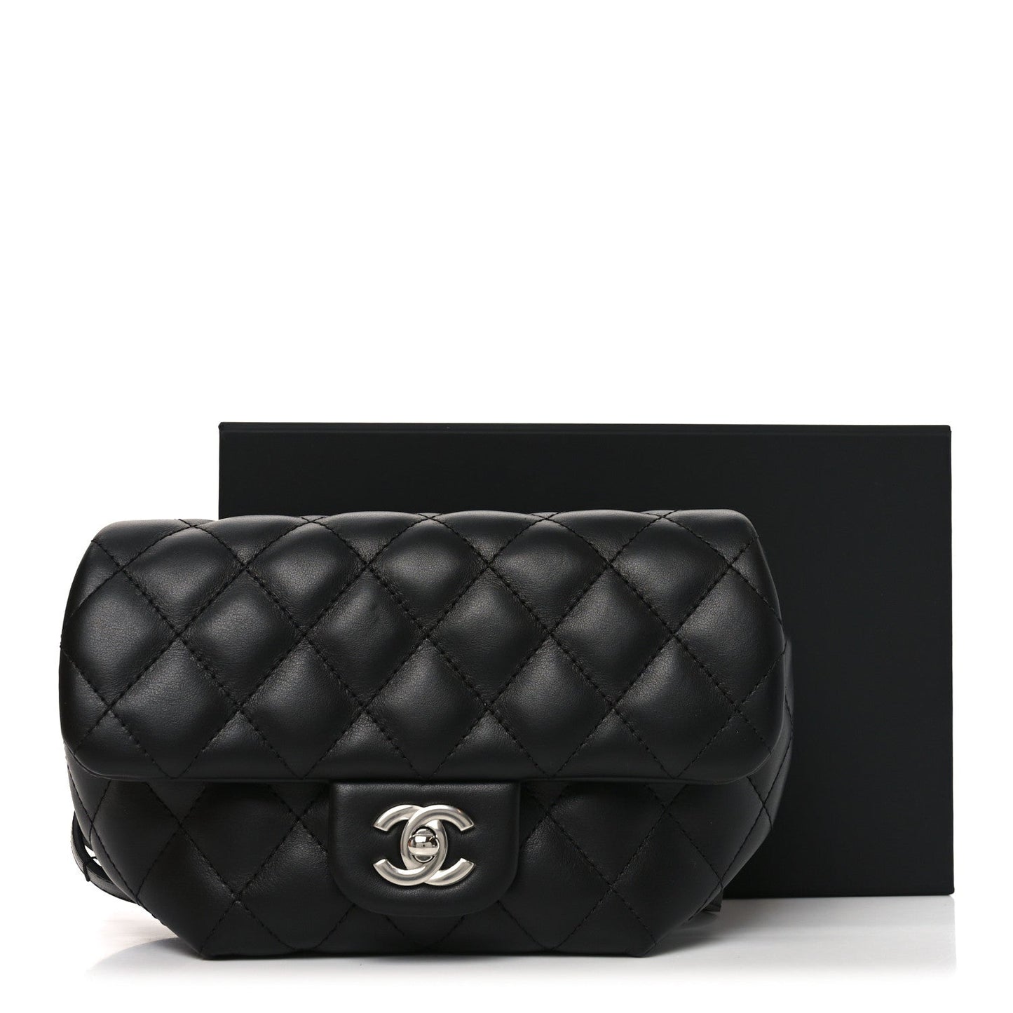 Calfskin Quilted CC Uniform Flap Belt Bag Black