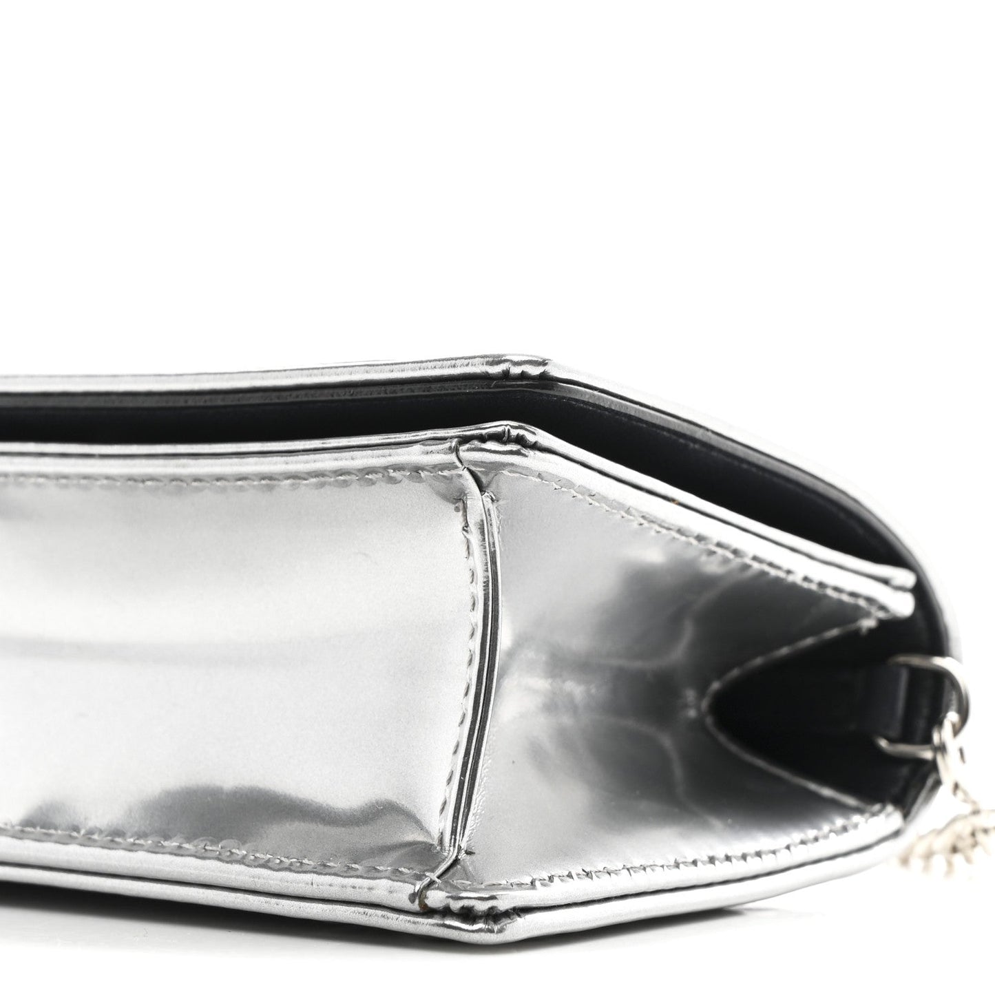 Metallic Patent Micro-Cannage Baby Diorama Flap Bag Silver