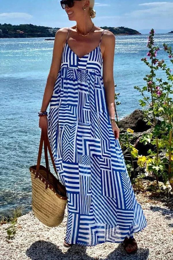 Vestido largo holgado con tirantes y estampado de líneas irregulares Sunday Blues