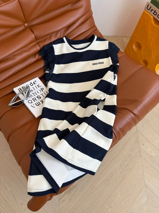 MIU NAVY DRESS WITH WIDE STRIPES 265712