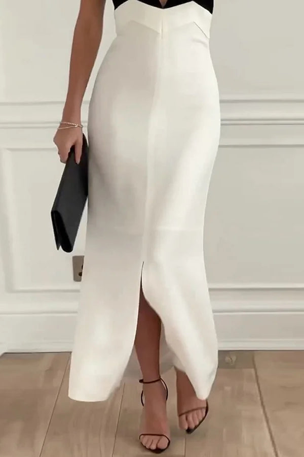 Elegante vestido con tirantes divididos en contraste