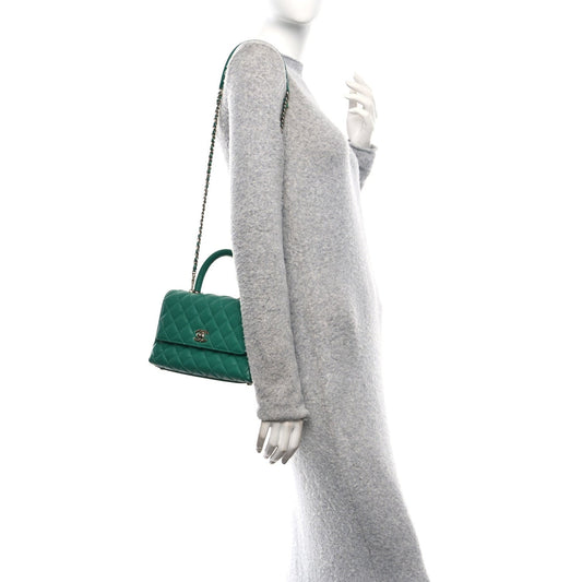 Caviar Quilted Mini Coco Handle Flap Green
