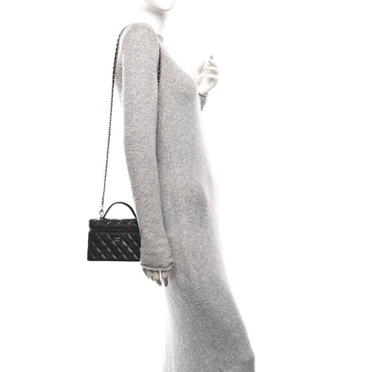 Caviar Quilted Top Handle Slim Vanity With Chain Navy