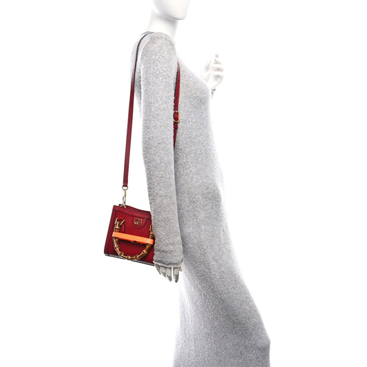 Wonka Grain Calfskin Mini Diana Tote Bag Dark Red Orange Fluo