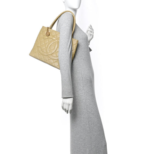 Caviar Quilted Medallion Tote Beige