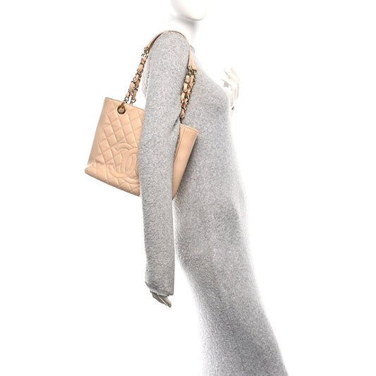 Caviar Quilted Petit Shopping Tote PST Beige Clair