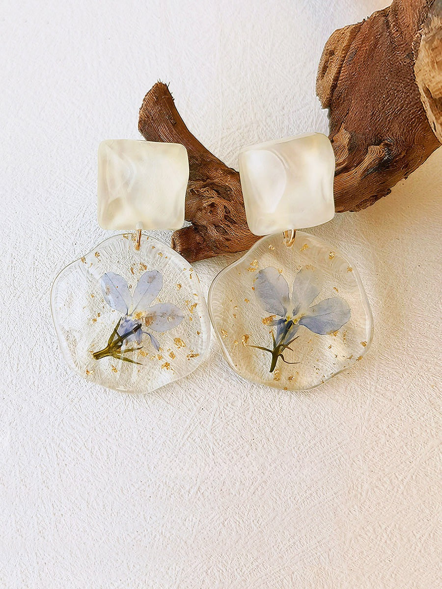 Pendientes de flores prensadas - Epoxy Vintage Azul Romántico