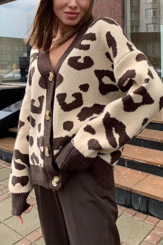 Suéter de punto de leopardo suave y grueso