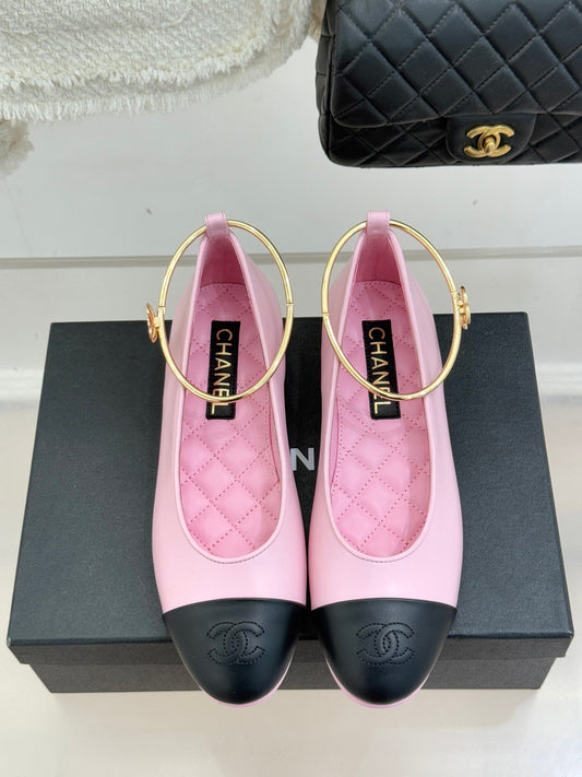 CC 26C Ribbon Double C Camellia Mary Jane Pink Black Lambskin