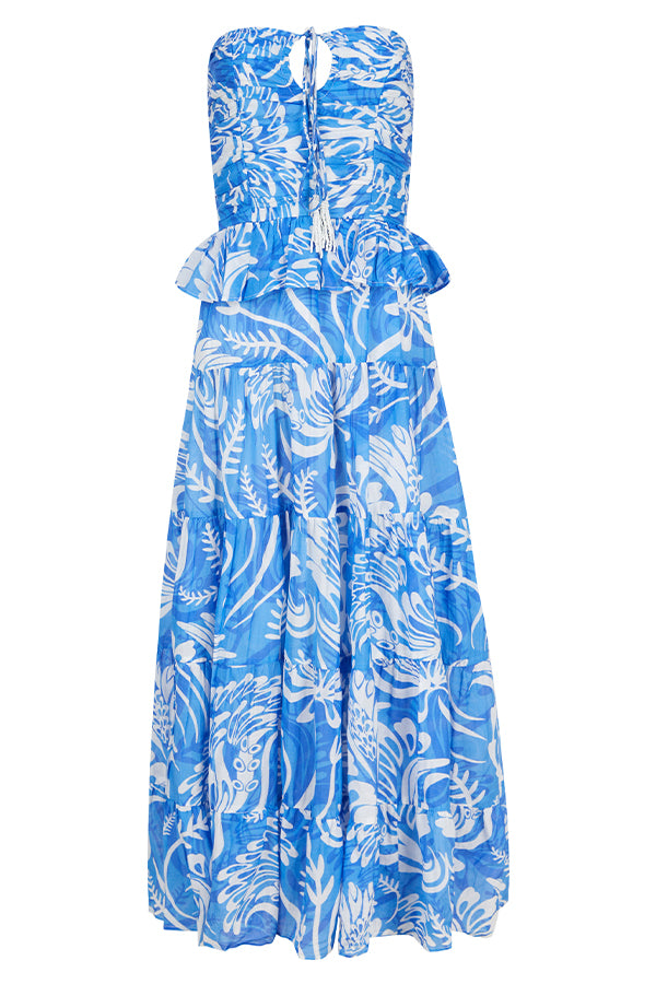 Vestido largo escalonado con aberturas y hombros descubiertos para fiesta de verano