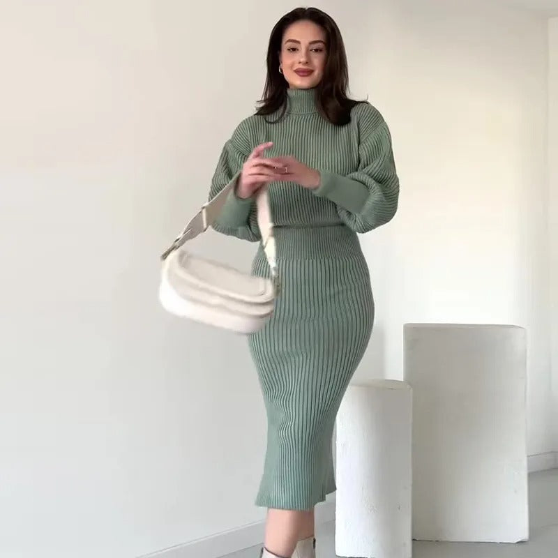Cleo - Ribbed Sweater Dress - Chic/Elegant - Tailored Fit - Ideal for Fall/Winter