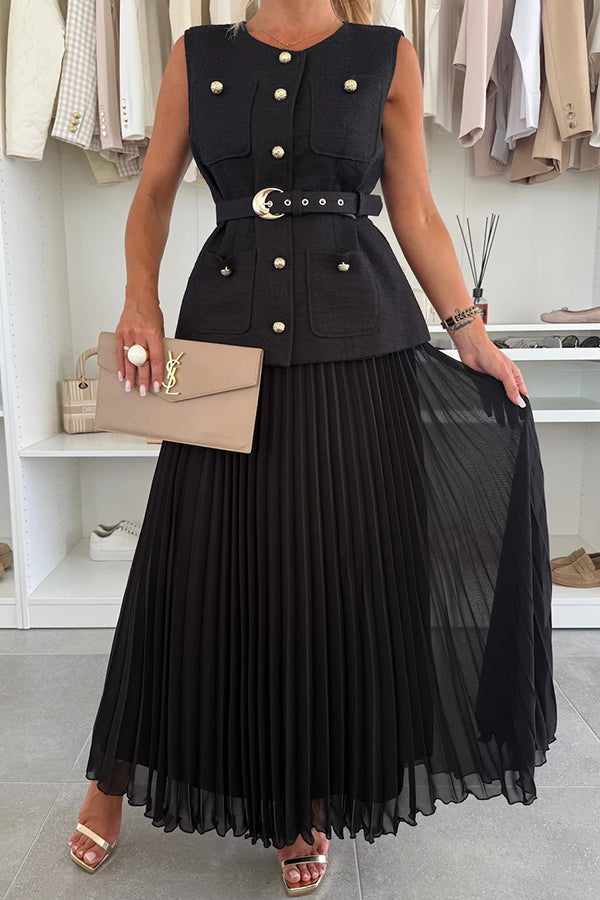 Falda larga de tul plisada con cremallera lateral, relajada y elegante.