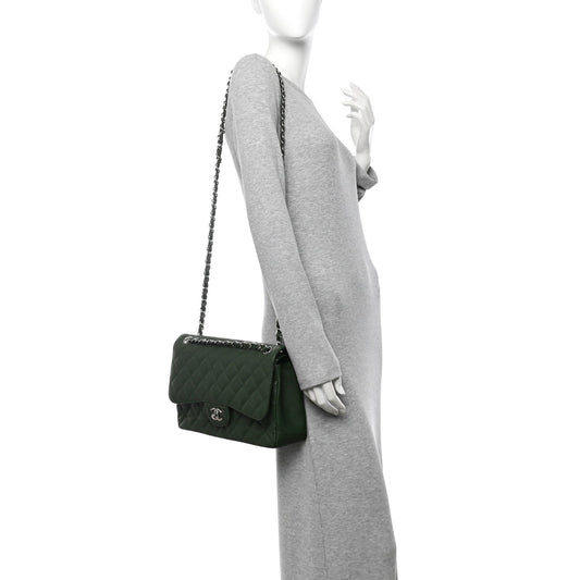 Caviar Quilted Jumbo Double Flap Green