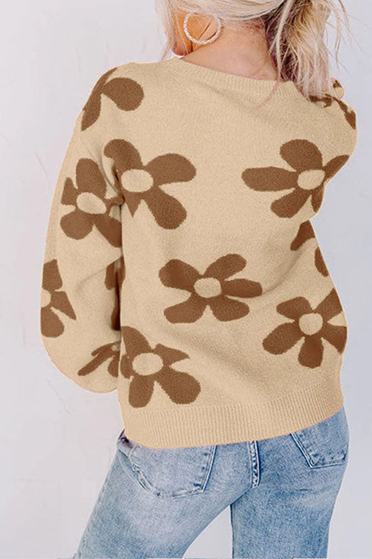 Suéter de punto de manga larga con estampado floral