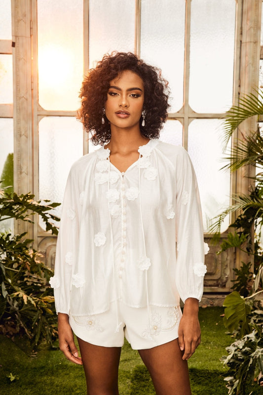 Blusa con cuello en V y estampado floral Ella