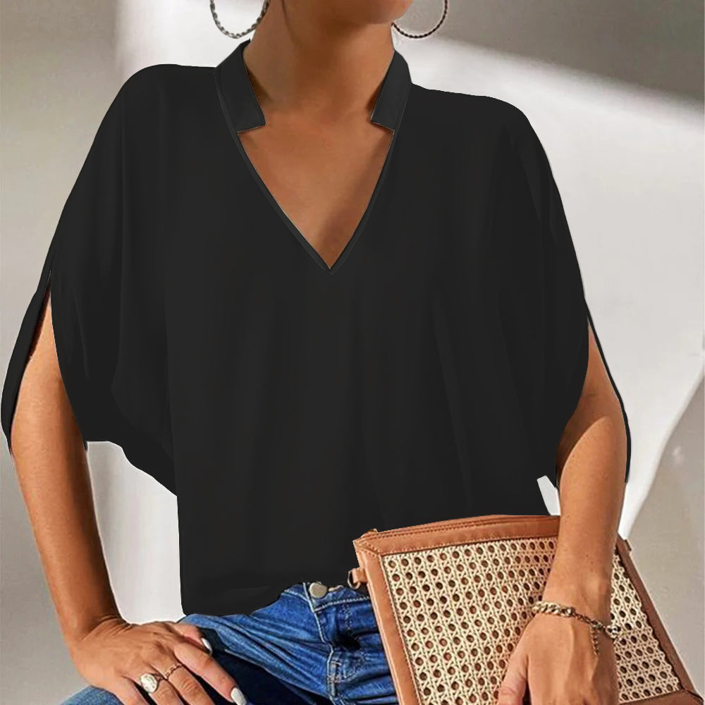 Top popular con cuello en V liso