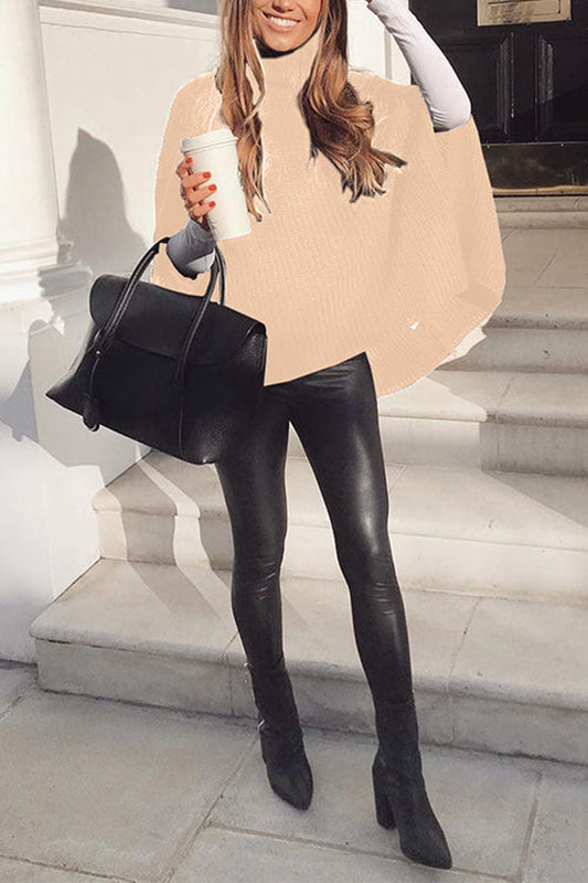 Suéter tipo poncho extragrande de cuello alto y media manga